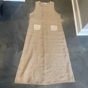 ALY WEAR Linen‎ Jumper Dress Maxi Tan Pockets USA Size M Lagenlook Kaftan Womens